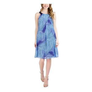 SIGNATURE BY ROBBIE BEE Womens Blue Sleeveless Shift Dress Petites PS